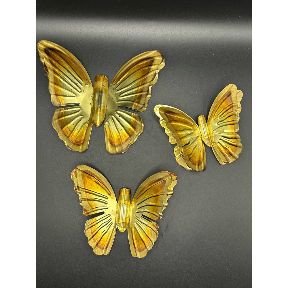 Vintage MCM Homco Set of 3 Metal Hanging Butterflies Copper Brass Wall Art Decor